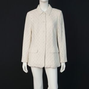 Sisley Vintage 90s  White Lace Crochet Blazer Pearl Button Sz 12